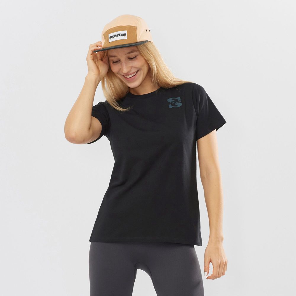 Salomon OUTLIFE SMALL LOGO SS W Camisetas Mujer - Negras - Colombia (86392-ZMAC)